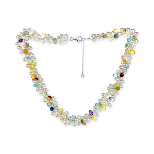 Freshwater Pearl (5-6mm) & Multicolor Fluorite Crystal Collar Necklace, 17" + 2" extender