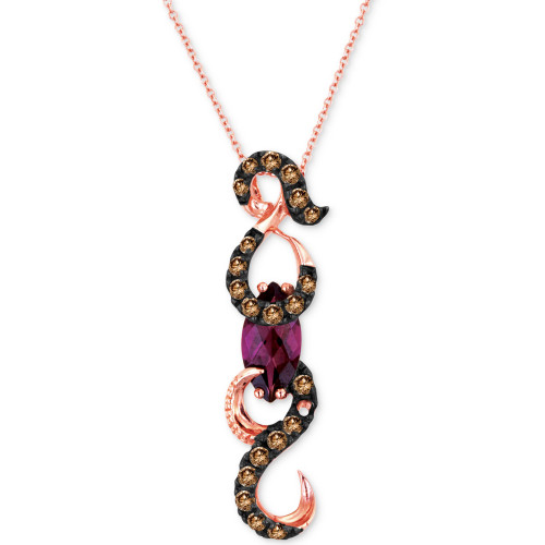 Raspberry Rhodolite (1-1/2 ct. t.w.) & Chocolate Diamond (3/4 ct. t.w.) Curvy 18" Pendant Necklace in 14k Rose Gold