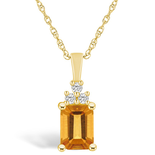 Citrine (1-5/8 Ct. T.W.) and Diamond (1/10 Ct. T.W.) Pendant Necklace in 14K Yellow Gold