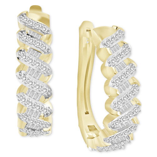 Diamond Baguette & Round Swirl Oval Hoop Earrings (1/2 ct. t.w. ) in 14k Gold