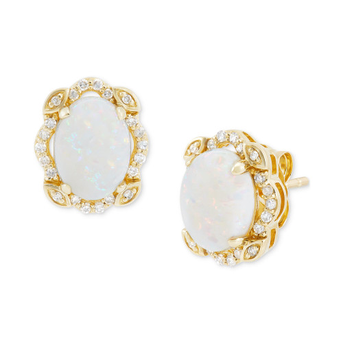 Opal (1-1/2 ct. t.w.) & Diamond (1/8 ct. t.w.) Stud Earrings in 14k Gold