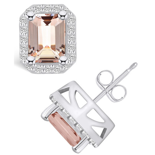 Morganite (2-3/4 ct. t.w.) and Diamond (3/8 ct. t.w.) Halo Stud Earrings in 14K White Gold