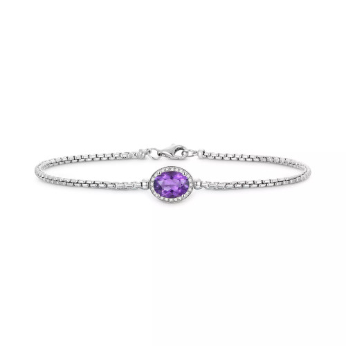 Amethyst (1-1/10 ct. t.w.) & Lab-Created White Sapphire (1/10 ct. t.w.) Halo Link Bracelet in Sterling Silver (Also in Blue Topaz, Citrine & Mystic Topaz)