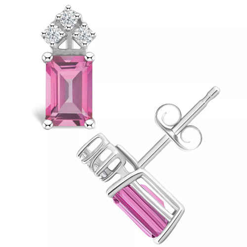 Pink Topaz (1-3/8 ct. t.w.) and Diamond (1/8 ct. t.w.) Stud Earrings in 14K White Gold or 14K Yellow Gold