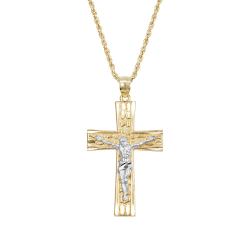 Men's Two-Tone Crucifix 24" Pendant Necklace in 14k Gold, Created for Macy's