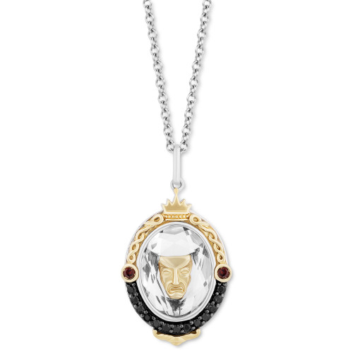 Multi-Gemstone (5-3/4 ct. t.w.) & Black Diamond (1/6 ct. t.w.) Evil Queen Mirror Pendant Necklace in Sterling Silver & 14k Gold