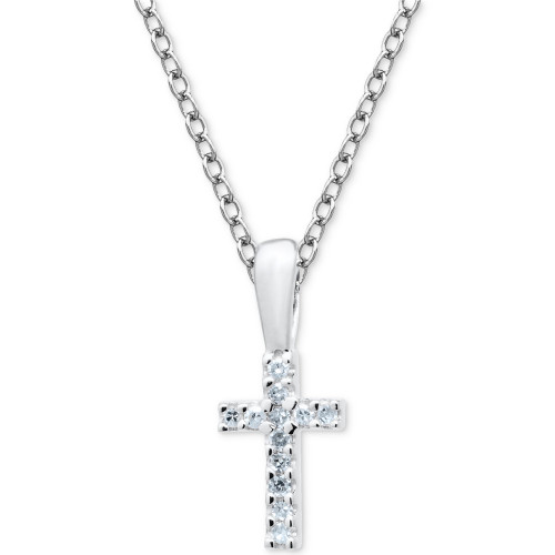Children's Diamond Cross 15" Pendant Necklace (1/20 ct. t.w.) in Sterling Silver