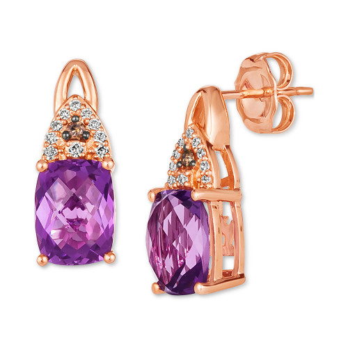 Chocolatier® Grape Amethyst (2-1/2 ct. t.w.) & Diamond (1/10 ct. t.w.) Stud Earrings in 14k Rose Gold