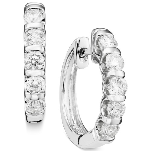 Channel-Set Diamond Hoop Earrings in 14k White Gold (1 ct. t.w.)