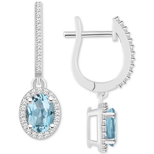 Aquamarine (1-3/8 ct. t.w.) & Diamond (1/3 ct. t.w.) Leverback Drop Earrings in Sterling Silver