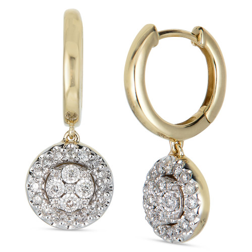 Diamond Cluster Dangle Hoop Drop Earrings (1/2 ct. t.w.) in 14k Gold