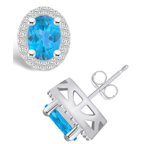 Topaz (3-1/5 ct. t.w.) and Diamond (3/8 ct. t.w.) Halo Stud Earrings in 14K White Gold