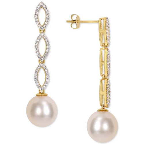 Cultured South Sea Pearl (10mm) & Diamond (1/2 ct. t.w.) Infinity Linear Drop Earrings in 14k Gold