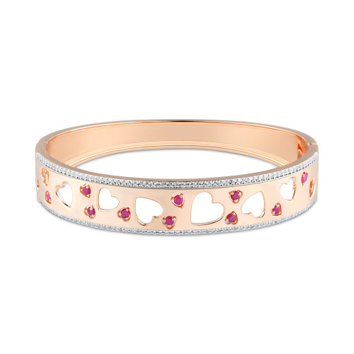 Ruby (1/2 ct. t.w.) & White Topaz (1 ct. t.w.) Cut-Out Heart Bangle Bracelet in  18k Rose Gold-Plated Sterling Silver