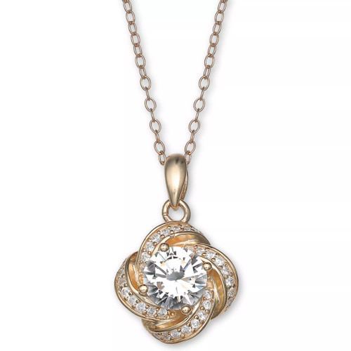 Cubic Zirconia Love Knot Pendant Necklace, 18" + 2" extender, Created for Macy's