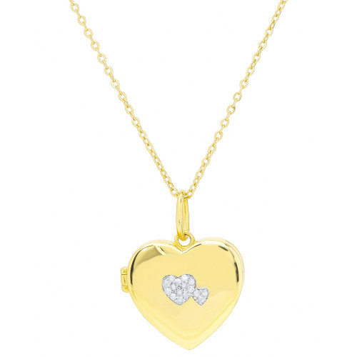 Diamond Heart Locket 18" Pendant Necklace (1/10 ct. t.w.) in 14k Gold-Plated Sterling Silver