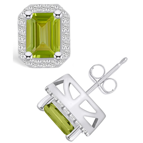 Peridot (3-3/8 ct. t.w.) and Diamond (3/8 ct. t.w.) Halo Stud Earrings in 14K White Gold