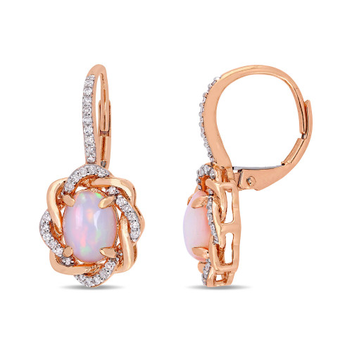 Blue-Hued Opal (1-1/2 ct. t.w.) and Diamond (1/4 ct. t.w.) Halo Swirl Earrings in 10k Rose Gold