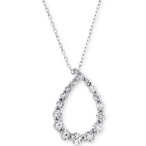 Diamond Graduated Teardrop Pendant Necklace (7/8 ct. t.w.) in 14k White Gold, 16" + 2" extender