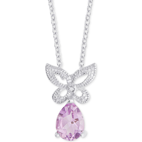 Amethyst (3/4 ct. t.w.) & Diamond Accent Butterfly Pendant Necklace in Sterling Silver