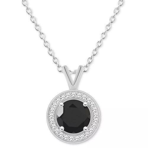 Cultured Freshwater Pearl & Diamond (1/8 ct. t.w.) Halo Pendant Necklace in Sterling Silver (Also in Onyx, Turquoise, & Labradorite)