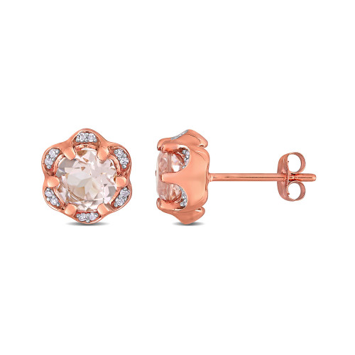 Morganite (1-3/4 ct. t.w.) and Diamond (1/20 ct. t.w.) Flower Stud Earrings in 14k Rose Gold