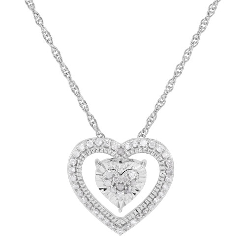 Diamond Double Heart Pendant Necklace (1/4 ct. t.w.) in Sterling Silver, 16"+ 2" extender