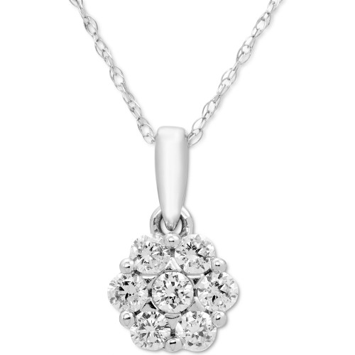 Diamond Cluster 18" Pendant Necklace (3/8 ct. t.w.) in 14k White Gold
