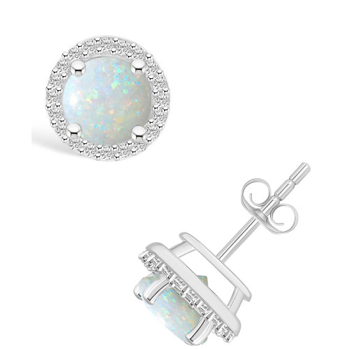 Created Opal (3/4 ct. t.w.) and Created Sapphire (1/5 ct. t.w.) Halo Studs in 10K White Gold