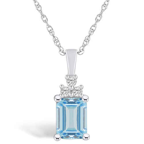 Aquamarine (1-3/8 Ct. T.W.) and Diamond (1/10 Ct. T.W.) Pendant Necklace in 14K White Gold