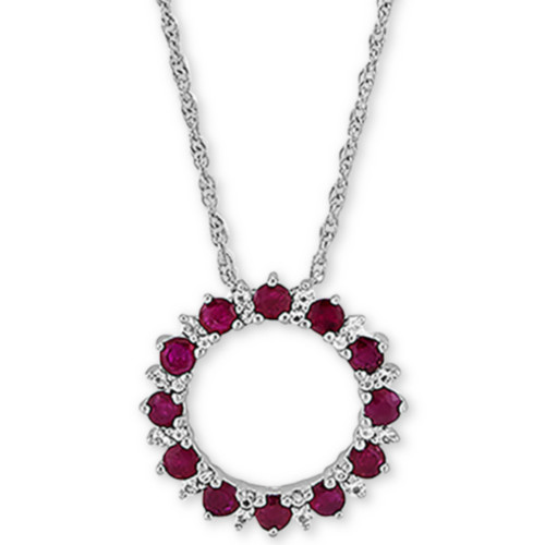 Ruby (1-1/5 ct. t.w.) & White Topaz (1/10 ct. t.w.) Circle 18" Pendant Necklace in Sterling Silver