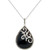 Onyx (27 x 96mm), Marcasite & Crystal Teardrop 18" Pendant Necklace in Sterling Silver