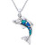 Lab-Created Blue Opal Dolphin 18" Pendant Necklace in Sterling Silver