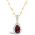 Garnet (1-1/10 ct. t.w.) and Created Sapphire (1/6 ct. t.w.) Halo Pendant Necklace in 10K Yellow Gold