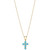 Blue Cubic Zirconia Religious Cross 18" Pendant Necklace in 14k Gold
