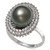 Black Cultured Tahitian Pearl (10mm) & Cubic Zirconia Ring in Sterling Silver