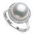 Cultured Freshwater Button Pearl (11mm) & Cubic Zirconia Halo Ring in Sterling Silver