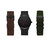 Men's Quartz Dial Black Leather Strap Watch, 42mm with Interchangeable Straps, Set of 3