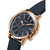 Men's Rose Gold-Tone Navy Genuine Leather Multi-Function Strap Watch, 44mm