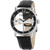 Men's Mechanical Bridge Watch, Silver Tone Case on Black Genuine Leather Strap, Black Skeletonized Dial with Exposed Bridge Movement, Silver Tone and Black Accents