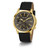 Men's Gold-Tone Black Genuine Leather Multi-Function Watch 44mm