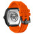 Men's Automatic The $keleton Sport Master Orange Perforated Silicone Strap Watch 44x56mm