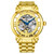 Stainless Steel Gold Tone Case on Stainless Steel Link Bracelet, Gold Tone Dial, with Blue Accents