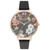 Women's Sparkle Floral Black Leather Strap Watch 38mm