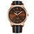Men's Quartz Dark Brown and Blue Striped Genuine Leather Strap Watch 44mm