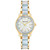 Women's Three Hand Quartz Gold-tone Alloy and Light Blue Marbled Acrylic Link Bracelet Watch, 30mm