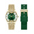Women's Quartz Gold-Tone Stainless Steel Mesh Bracelet and Green Genuine Leather Strap Watch 34.5mm Gift Set