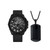 Men's Analog, Three-Hand Quartz Matte Black Leather Strap Watch 48mm Gift Set
