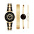 Women's Gold-Tone Alloy Bracelet with Black Enamel and Crystal Accents Fashion Watch 34mm Set 4 Pieces