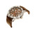 Men's Watch, 48MM Silver Colored Case with Black Printed Arabic Numerals on Outer Steel Bezel, Brown Dial with Dual Crescent Windows, Date Window , Brown Strap with White Accent Stitch Analog